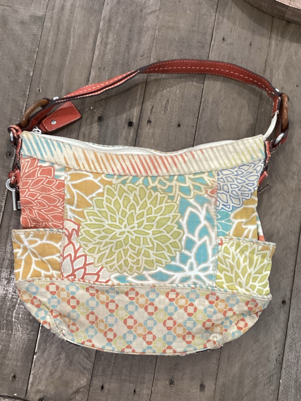 Fossil Multicolor Floral Patchwork Shoulder Bag - Coral, Yellow, Aqua, Cream